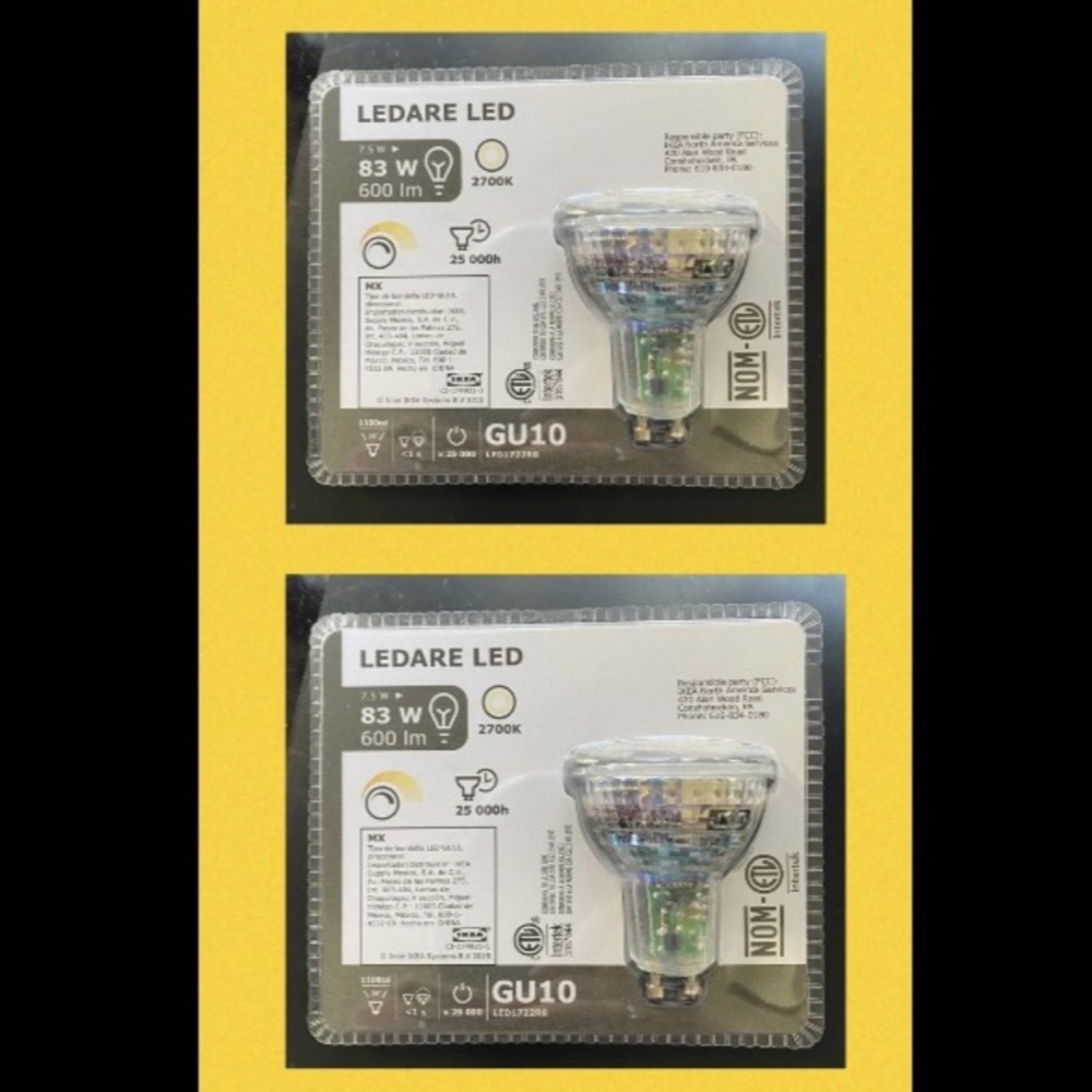 Lot of 2 IKEA LEDARE LED bulbs GU10 2700k 600lm DIMMABLE WARM WHITE 103.632.36
